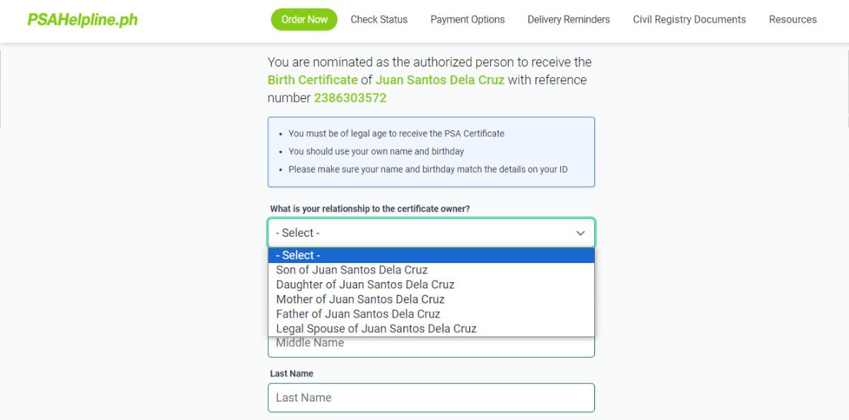 How to authorize my parents to receive my order from PSAHelpline.ph